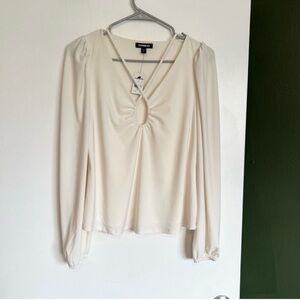 NWT express ivory cream v neck keyhole detail long sleeve blouse size small